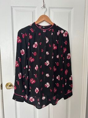 Floral Long Sleeve Blouse - Black & Pink Print